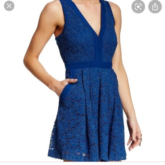 Free People Lovely In Lace Blue Cutout Back Fit and Flare Dress - Picture 8 of 10